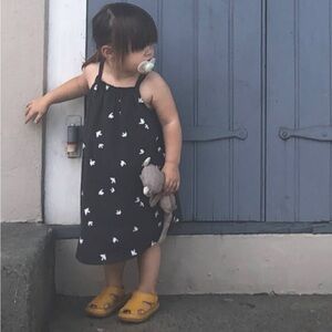 H&M black & white A-line Loose Fit strappy dress, birds print, 100% cotton, 2T